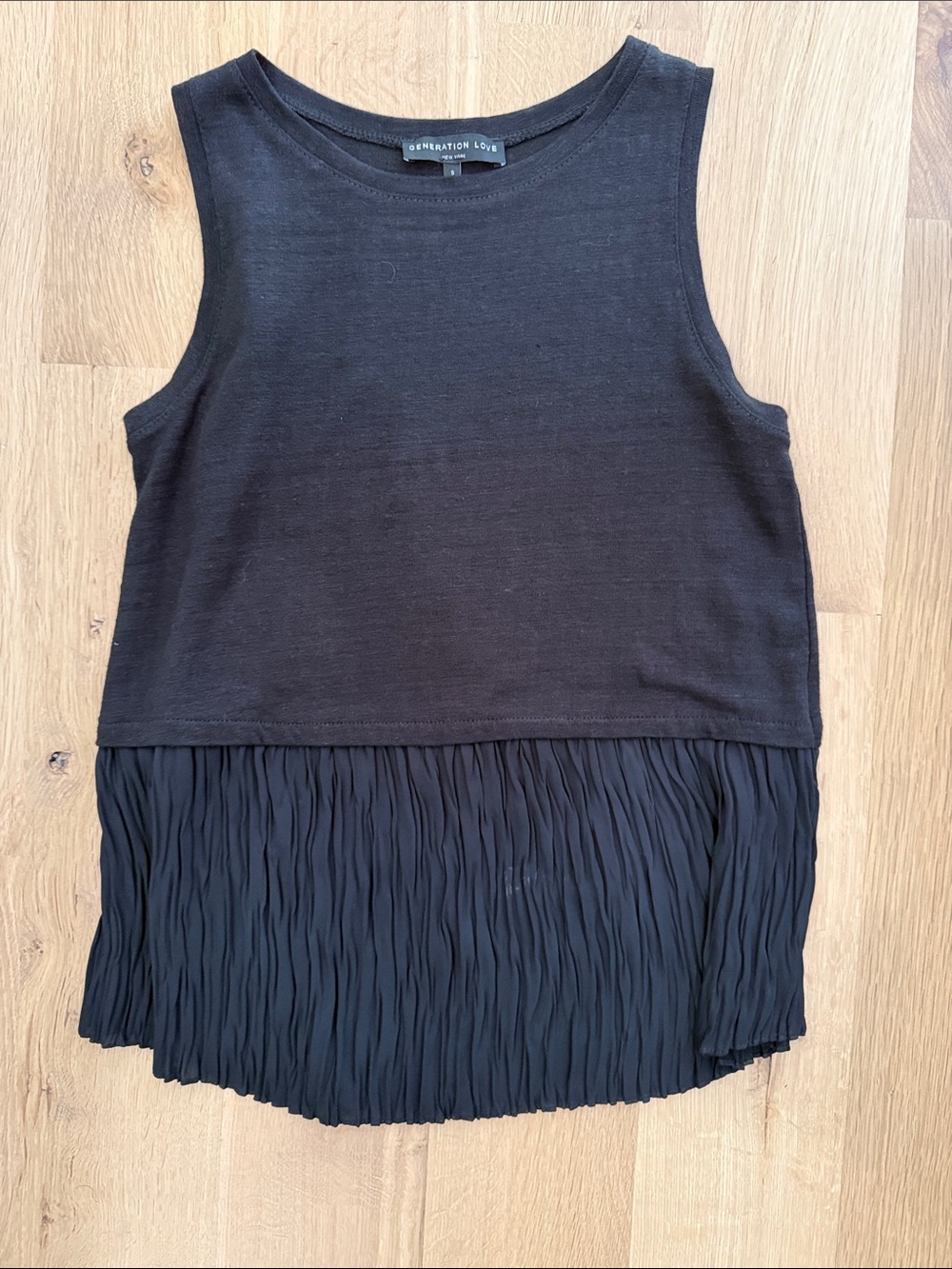 Generation Love Black Tank with Pleated Chiffon Hem